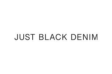 A black and white image of the words " just black denim ".