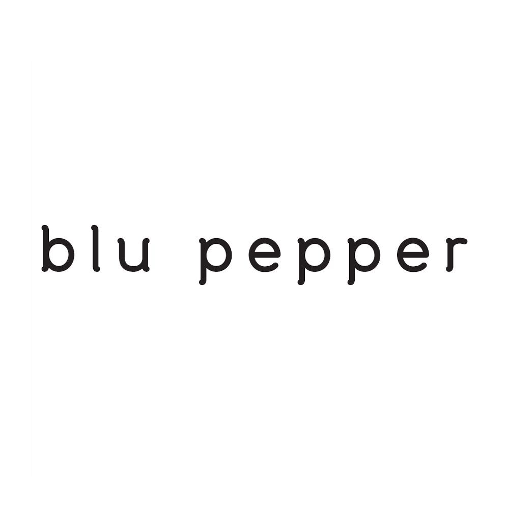 A black and white image of the logo for blu pepper.